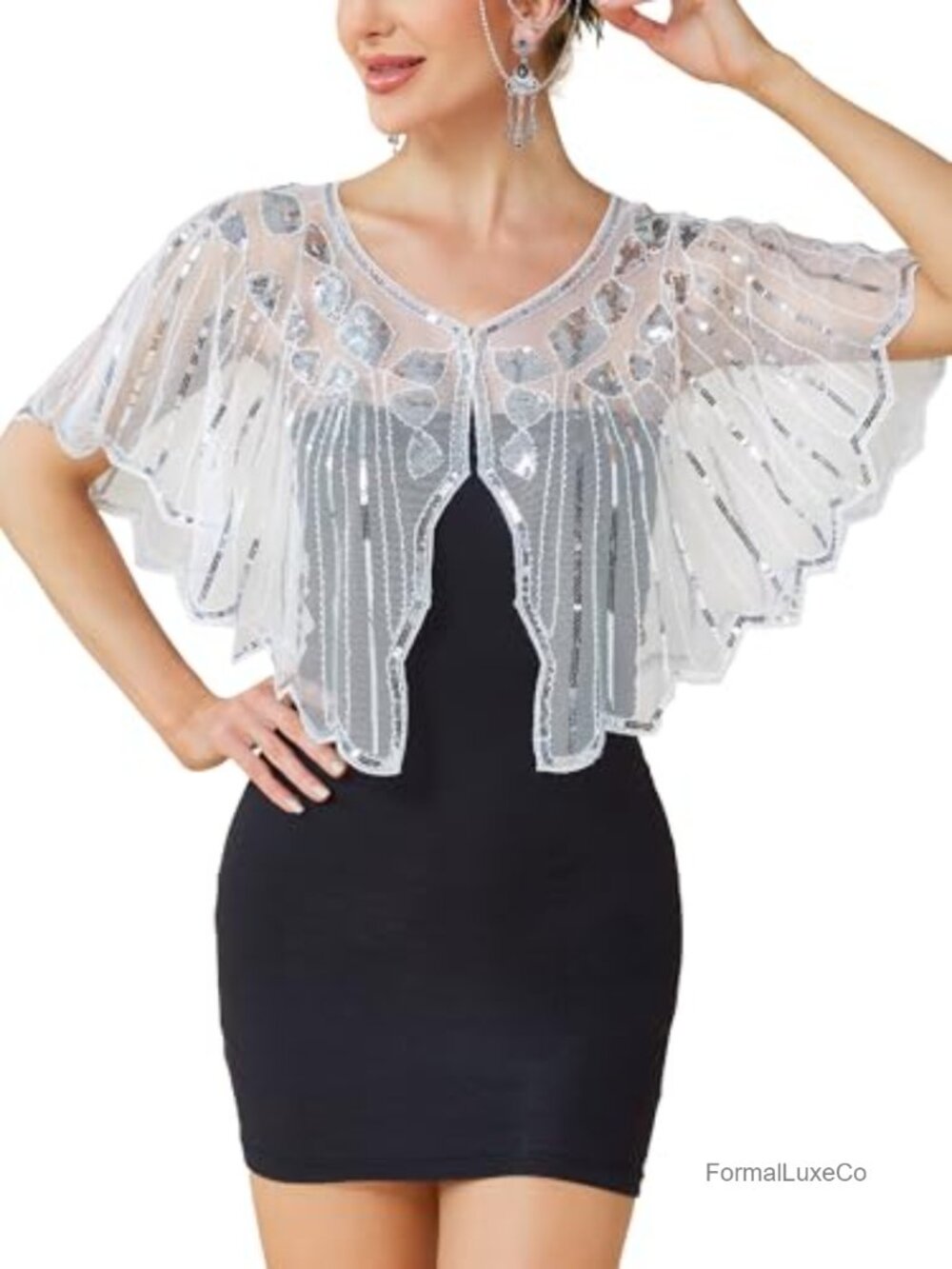 Sequin Fringe Shawl Wrap 1920s Flapper Costume Gatsby Evening Cape